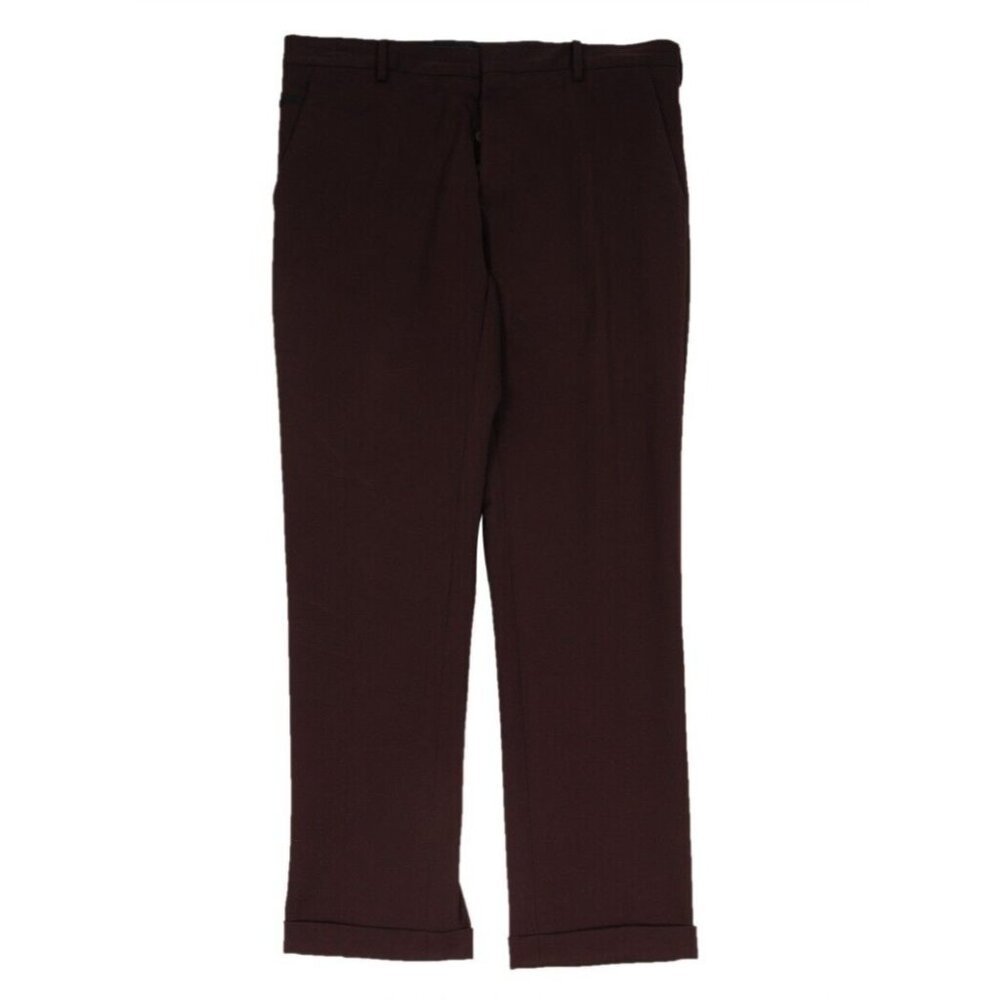 Prada Mens Pants Large IT 50 Burgundy Red Nylon Stretch Trousers Cuffed